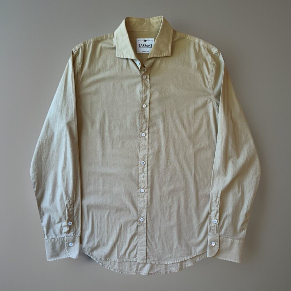 Barmas Louis Shirt XL Khaki Brown Casual Minimalist Made in Italy NWT